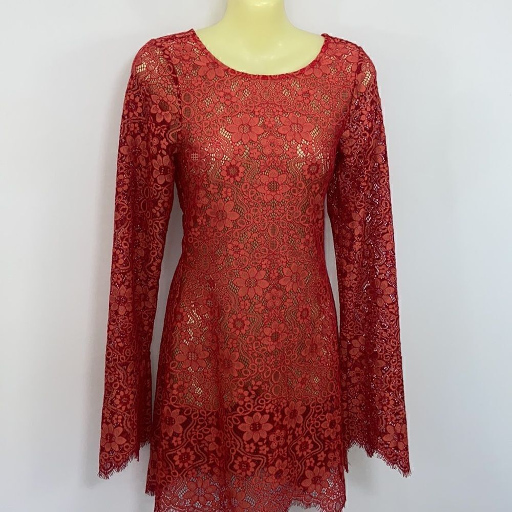 For Love and Lemons Dress “Love Bird” Rare Red Lace Sz 4 Nwot - Picture 5 of 8